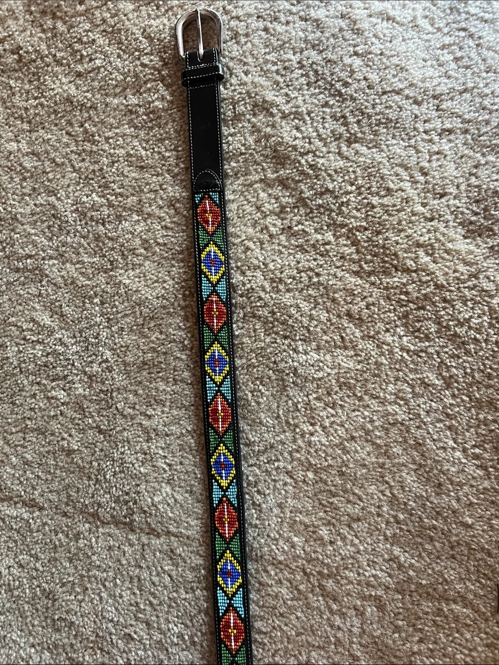 GAP Beaded multi color, western,Black Genuine Leather Belt with Embossed Logo
